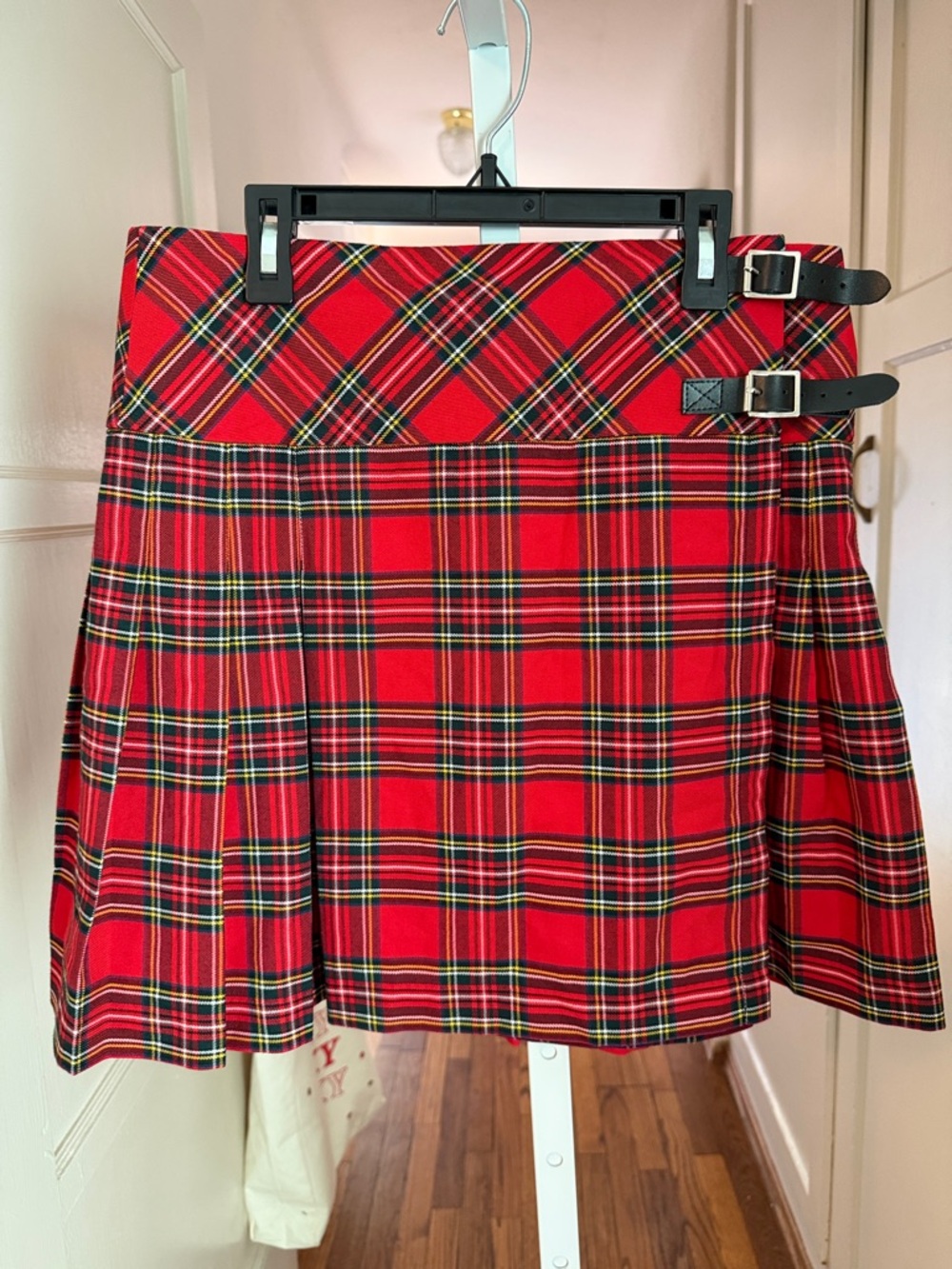 Red Plaid Kilt Skirt with Buckle Detail